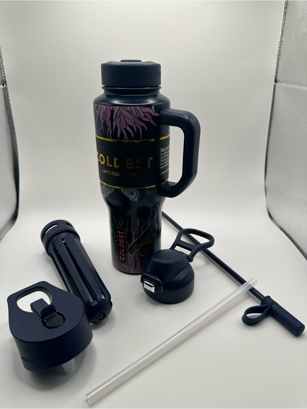Coldest Limitless Bottle - Glowie Turtle Design (Navy/Pink/Blue) 36 Oz - Picture 4 of 8
